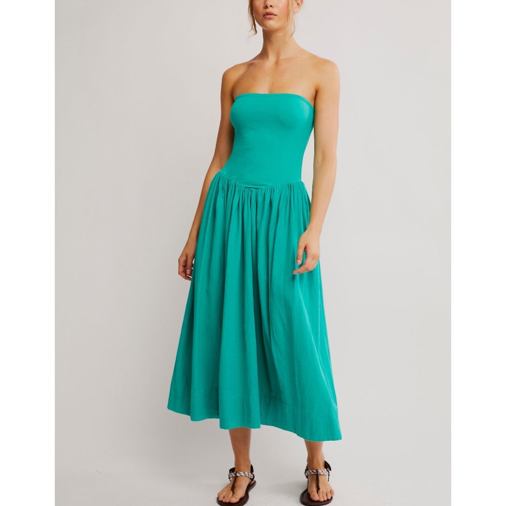 Free People Strapless Teal Midi Dress
